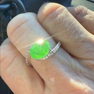 .925 Sterling Lab created Peridot fused with GENUINE QUARTZ stunning Ring